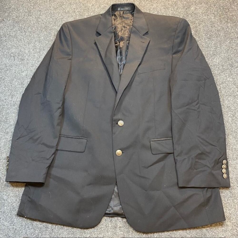 Lauren Ralph Lauren Blazer Men 44L Black Wool Two Gold Button Sport Coat Classic